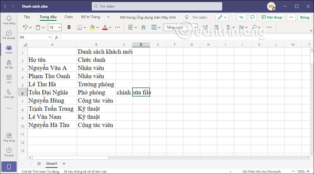 Giao diện chỉnh sửa