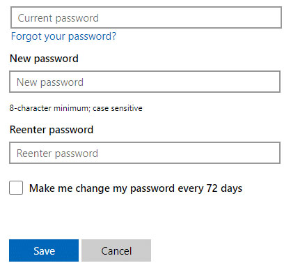 Chọn hộp kiểm để nhắc bạn thay đổi mật khẩu cứ sau 72 ngày