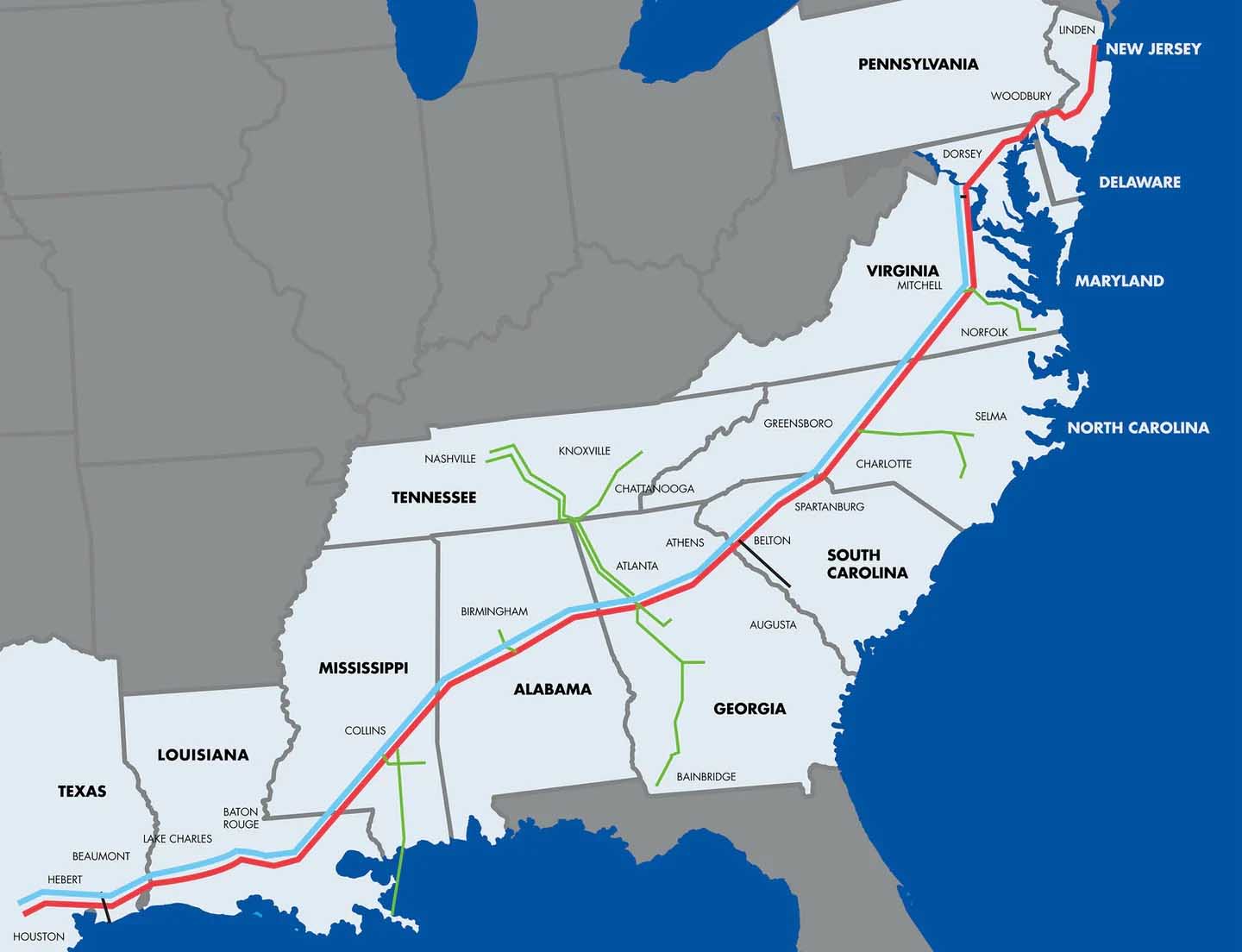 Hệ thống đường ống của Colonial Pipeline.