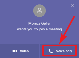 Trong khi tham gia cuộc họp từ lời mời, bạn sẽ có tùy chọn chỉ bật giọng nói