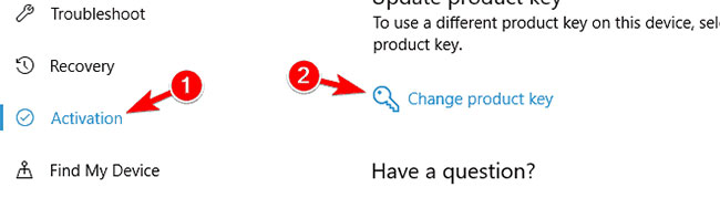 Nhấp vào Change product key
