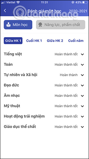 Xem điểm môn học