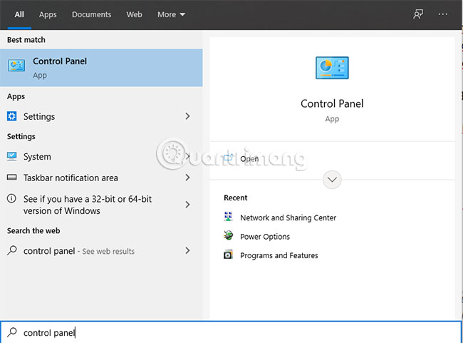 Mở Control Panel