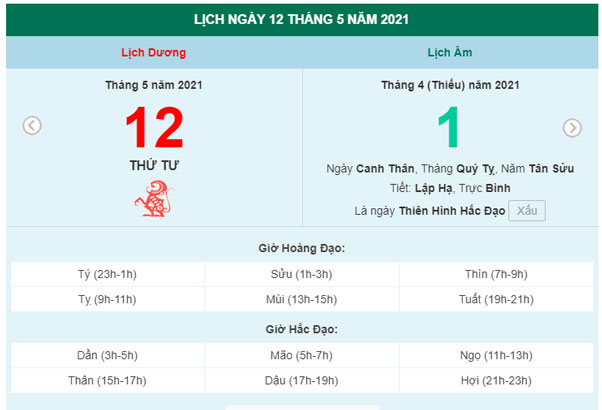 Xem lịch ngày 12/5/2021.