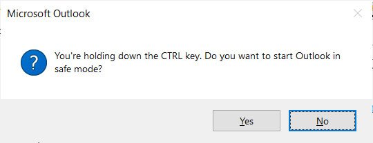 Microsoft Outlook hỏi bạn có chắc chắn muốn khởi động ở chế độ an toàn hay không?