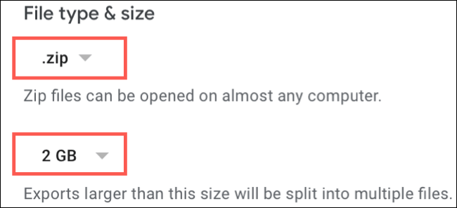 Choose file type and size
