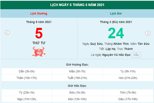 Xem lịch ngày 15/5/2021.