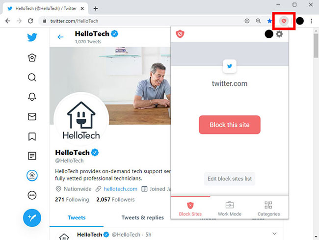 Nhấp vào nút Block this site