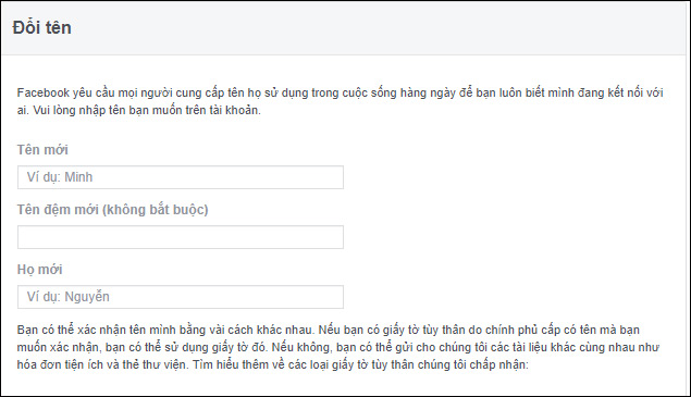 Đổi tên thật Facebook