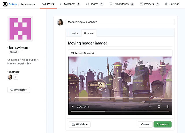 Upload video GitHub