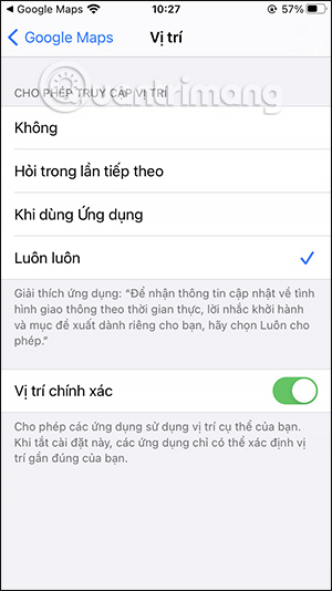 Luôn dùng vị trí Google Maps