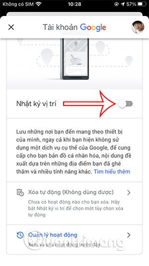 Bật Nhật ký vị trí