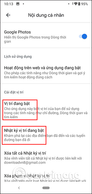 Bật tùy chọn lưu vị trí