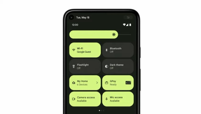 Android 12 có nút tắt nhanh camera và micro
