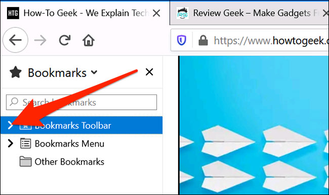 Nhấp vào mũi tên bên cạnh “Bookmarks Toolbar