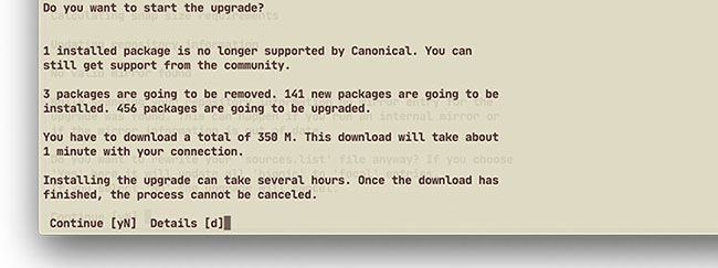 The number of packages, the download size for the upgrade will be confirmed