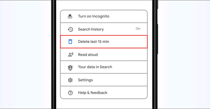 How to use the delete last 15 minutes search history feature in the Google app
