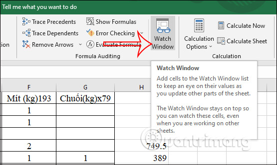 Cách mở cửa sổ quản lý công thức trong Excel