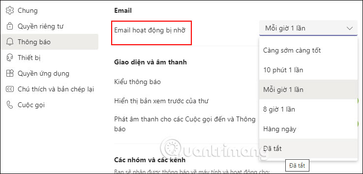 Tùy chỉnh thông báo email 