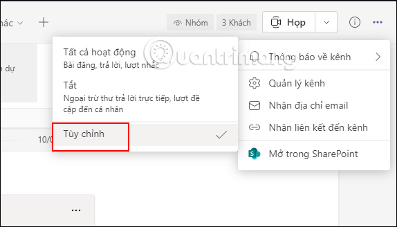 Tùy chỉnh thông báo cho lớp học 