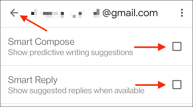 Uncheck “Smart Reply” and “Smart Compose” features