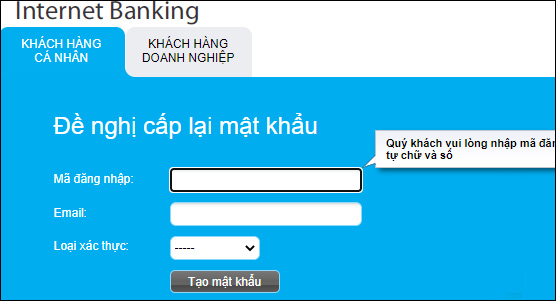 Cách lấy lại mật khẩu, tên tài khoản Internet Banking Eximbank