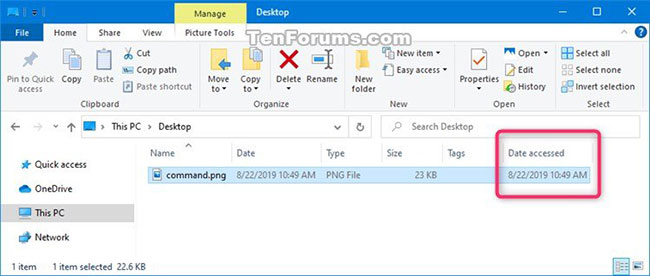 Cột Date accessed trong chế độ xem chi tiết File Explorer