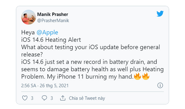 Người dùng báo cáo về tình trạng nóng quá mức và pin bị hao hụt nhiều sau khi cập nhật iOS 14.6.