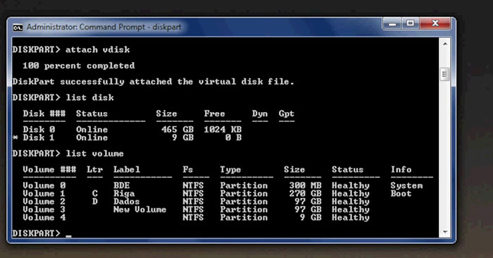 Command attach vdisk in Windows
