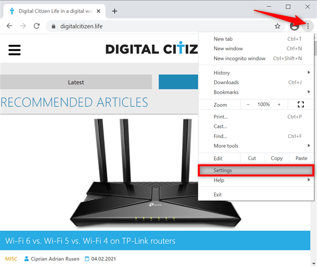 Truy cập phần Settings của Chrome