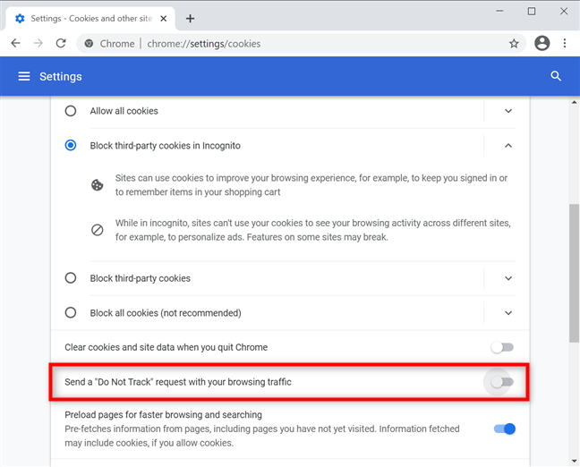 Nhấn vào Send a “Do Not Track” request with your browsing traffic
