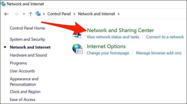 Click on “Network and Sharing Center”
