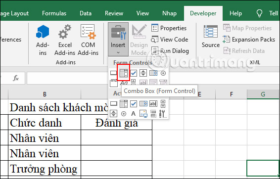 Cách tạo Combo Box trong Excel