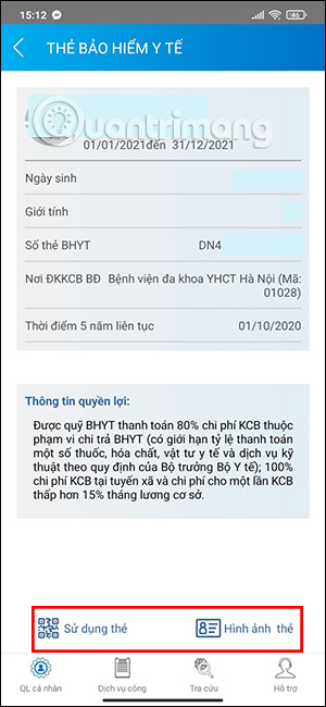 Thông tin về thẻ