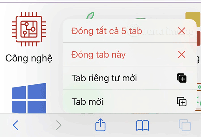 Hãy chọn tùy chọn Đóng tất cả ... tab