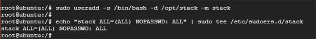 Tạo người dùng Stack và gán đặc quyền sudo