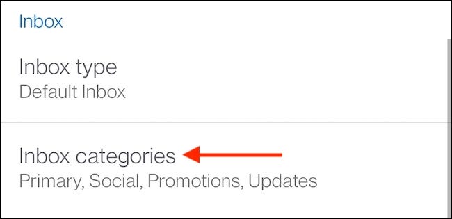 Chọn “Inbox Categories”