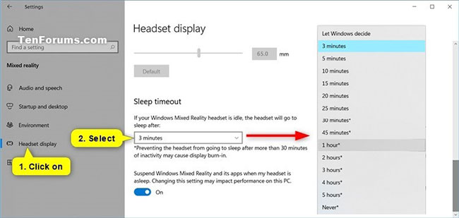 Cách thay đổi thời gian chờ cho headset Mixed Reality trong Windows 10