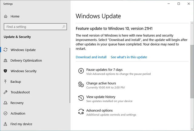Windows 10 21H1 dưới dạng bản cập nhật tính năng tùy chọn