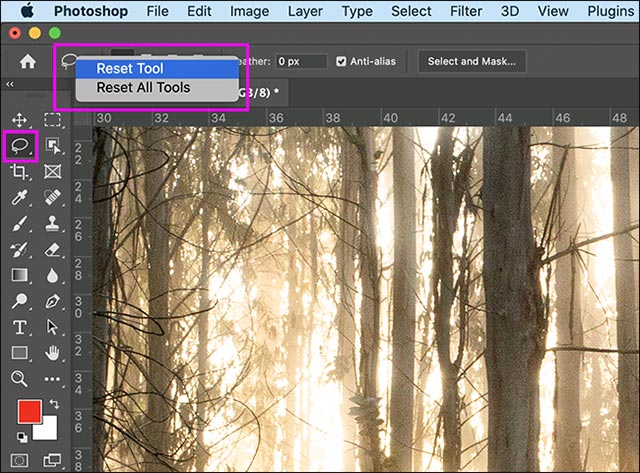 Cách reset các công cụ trong Photoshop về cài đặt mặc định
