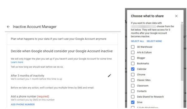 Tính năng Inactive Account Manager