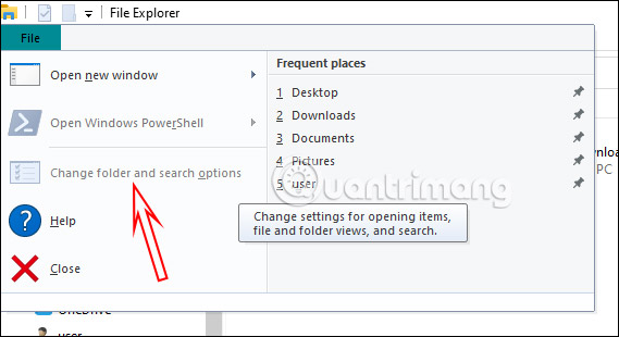 Dim the option to open Folder Options