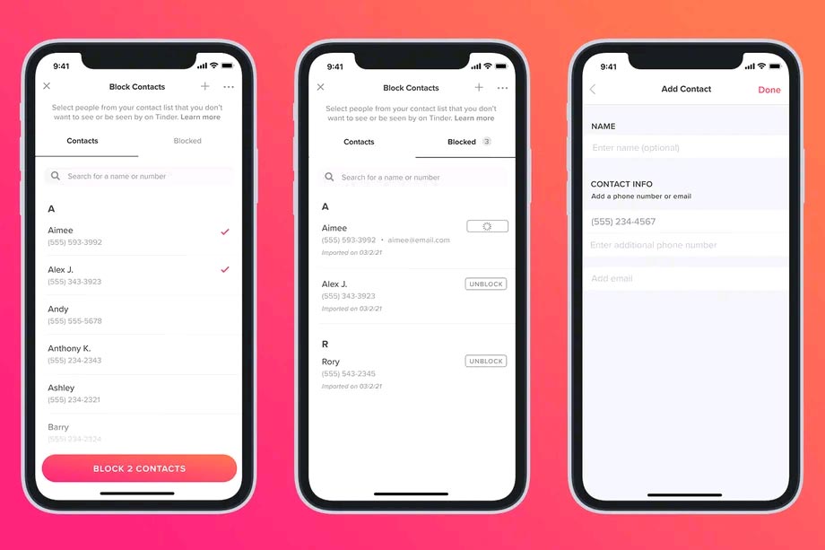Tính năng chặn liên hệ mới trên Tinder
