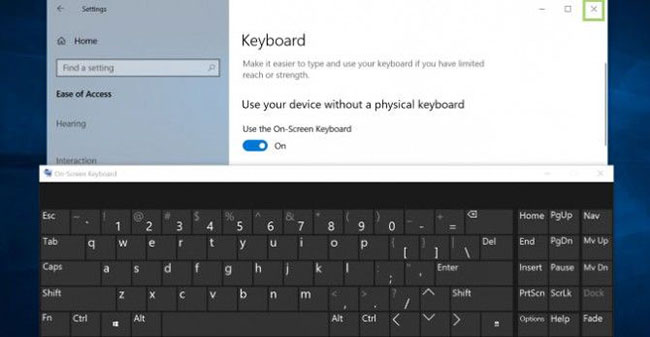 Nhấp vào X để đóng hộp thoại Keyboard