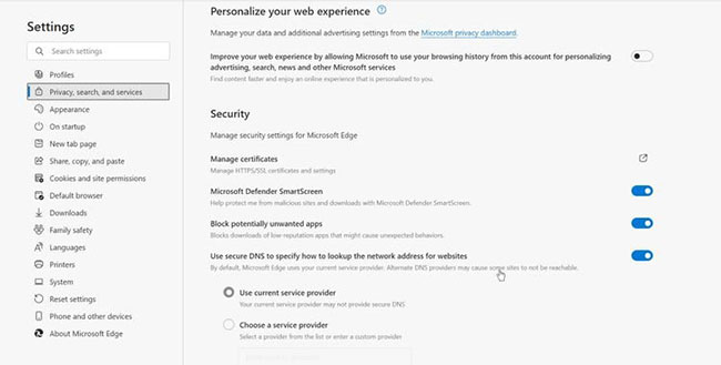 Bật hoặc tắt Microsoft Defender SmartScreen