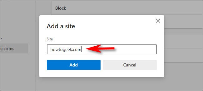 Dán URL của trang web bạn muốn cho phép cửa sổ bật lên xuất hiện