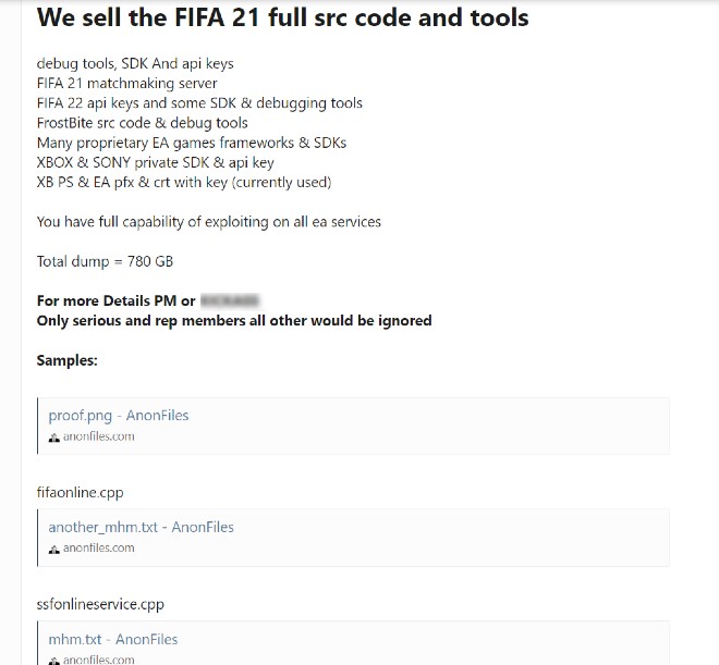 Dữ liệu bị đánh cắp của EA đang bị hacker rao bán trên internet