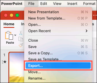 Nhấp vào File > Export