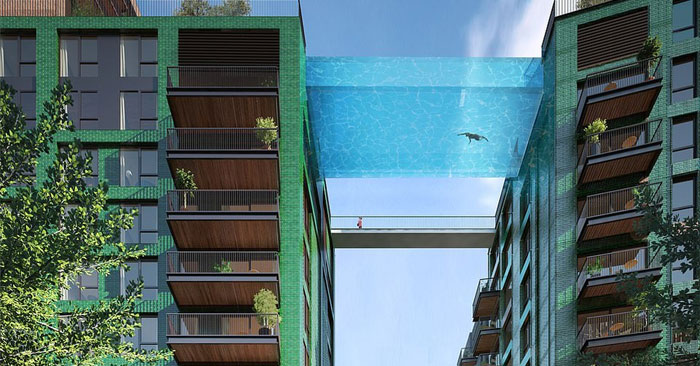 Sky Pool, a 50-ton see-through swimming pool suspended in the air